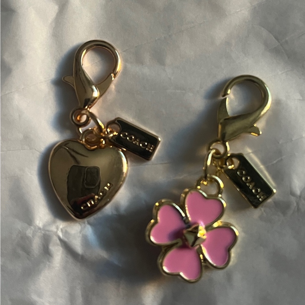 New Gold Tone Heart Pink Flower Keychain Bag Charms Zipper Pull With Hang Tag